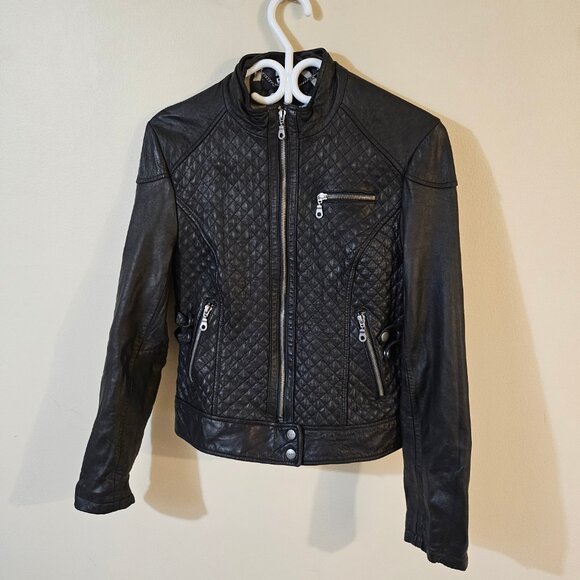 DKNY Women's Leather Motorcycle Jacket with Logo Lining - Size M - Picture 3 of 10